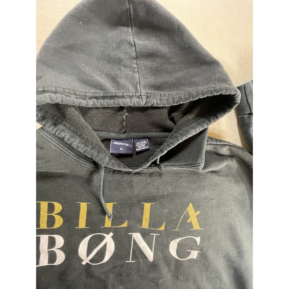 Vintage Y2K Billabong Hoodie Pullover Black Men Large Yellow & White Spell Out
